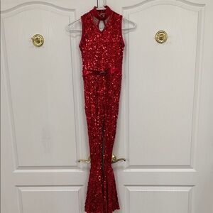 Weissman Skate Red Sequin Sleeveless Jumpsuit Dance Costume